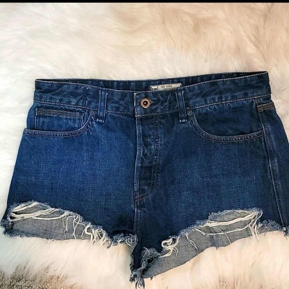 Free People Short Distressed Dark Wash Shorts - Picture 3 of 5
